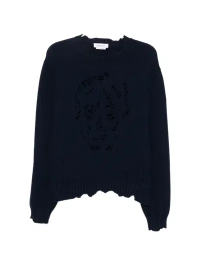 Alexander Mcqueen Skull-distressed Sweater In Blue