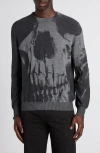 Alexander Mcqueen Skull Intarsia Wool Melange Crewneck Sweater In Grey Ml/charcoal