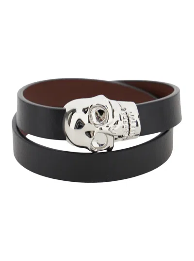 Alexander Mcqueen Skull Double Wrap In Black