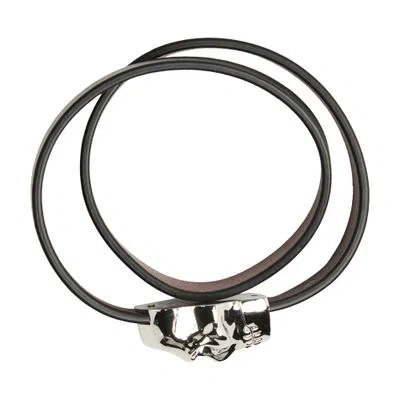 Alexander Mcqueen Skull Double Wrap Bracelet In Black