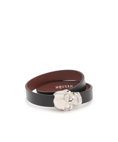 Alexander Mcqueen Skull Double Wrap Bracelet In Black