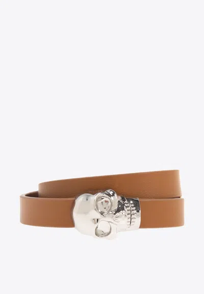 ALEXANDER MCQUEEN SKULL DOUBLE WRAP LEATHER BRACELET