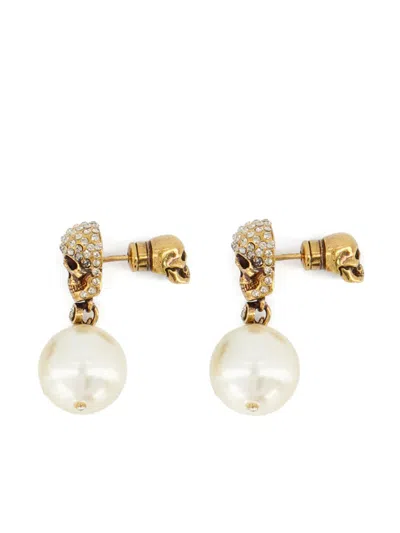 Alexander Mcqueen Skull Earrings In Brown