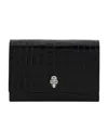 Alexander Mcqueen Mini Skull Croc Embossed Leather Shoulder Bag In Black