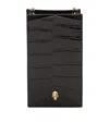 Alexander Mcqueen Skull-embellished Croc-embossed Leather Phone Case In Black