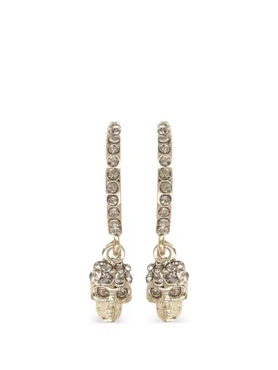 Alexander Mcqueen Skull Charm Hoop Earrings Crystal Detail In Pattern