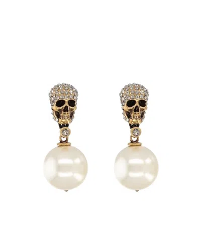 Alexander Mcqueen Skull Embellished Earrings In White