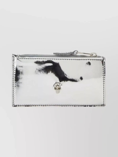 Alexander Mcqueen Skull-embellished Metallic-effect Wallet In Grey