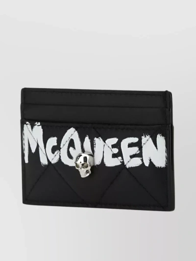 Alexander Mcqueen Skull Embellishment Quilted Wallet In Black