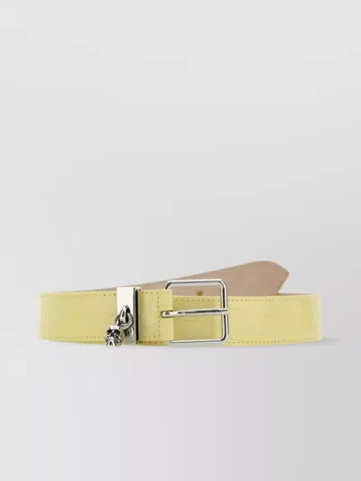Alexander Mcqueen Skull Embossed Crocodile Belt In Yellow