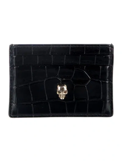 Pre-owned Alexander Mcqueen Skull Embossed Leather Card Holder In Black