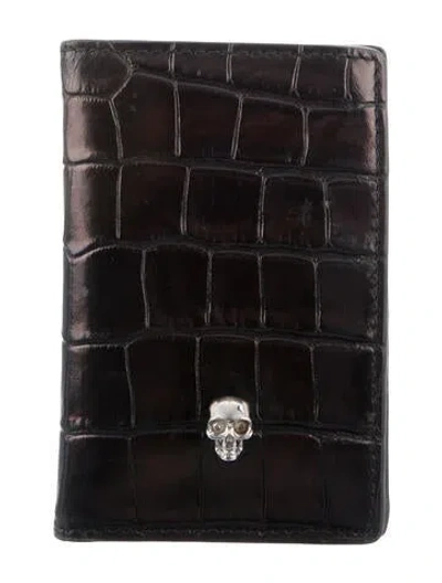 Pre-owned Alexander Mcqueen Skull Embossed Leather Wallet In Black