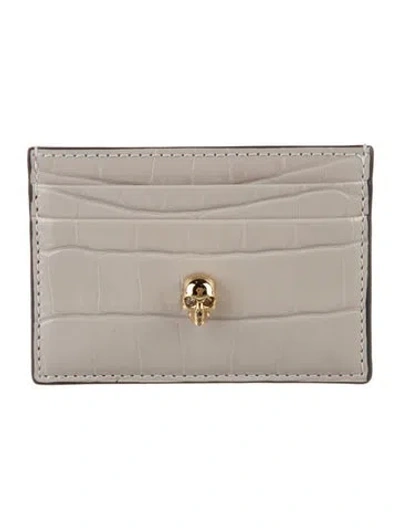 Pre-owned Alexander Mcqueen Skull Embossed Leather Wallet In Gray