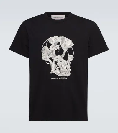 Alexander Mcqueen Skull Embroidered Cotton Jersey T-shirt In Multicolor