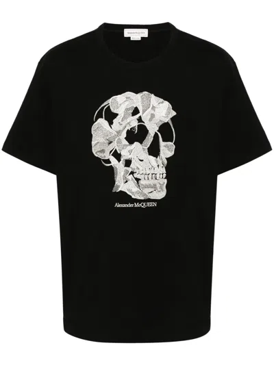 ALEXANDER MCQUEEN SKULL-EMBROIDERED COTTON T-SHIRT