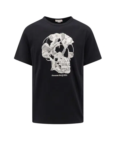 Alexander Mcqueen Skull Embroidered Crewneck T-shirt In Black