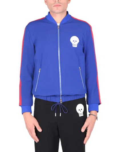 Alexander Mcqueen Skull Embroidered Sweatshirt In Blue
