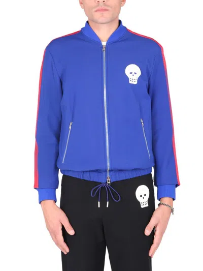 Alexander Mcqueen "skull" Embroidered Sweatshirt In Blue