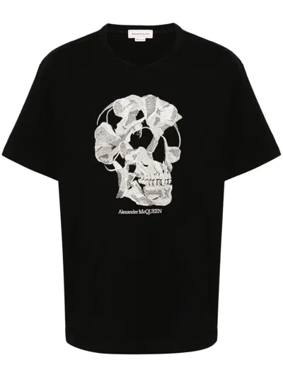 Alexander Mcqueen Skull Embroidered T-shirt In Black