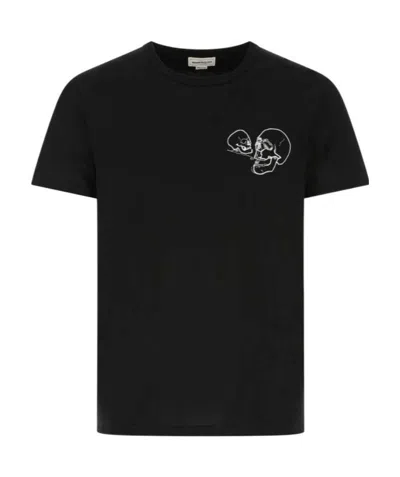 Alexander Mcqueen Embroidered Cotton-jersey T-shirt In Black