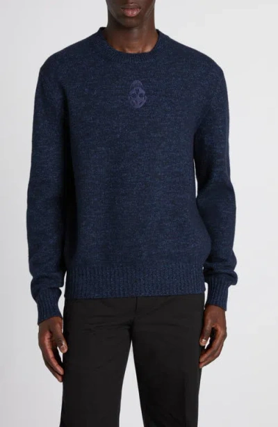 Alexander Mcqueen Melange Wool Blend Sweater In Blue