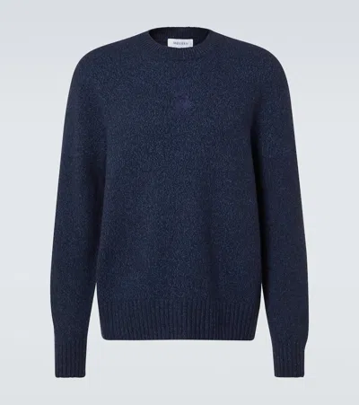 Alexander Mcqueen Skull Embroidered Wool-blend Sweater In Blue