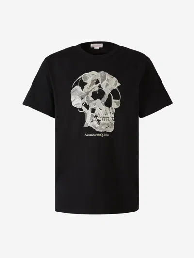 Alexander Mcqueen Skull Embroidery T-shirt In Black