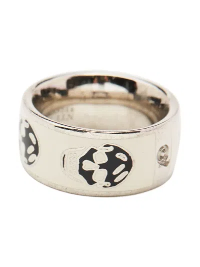 Pre-owned Alexander Mcqueen Skull-enamel Ring