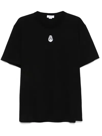 Alexander Mcqueen Black Flocked Skull T-shirt
