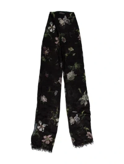 Pre-owned Alexander Mcqueen Skull Floral Print Scarf In Black