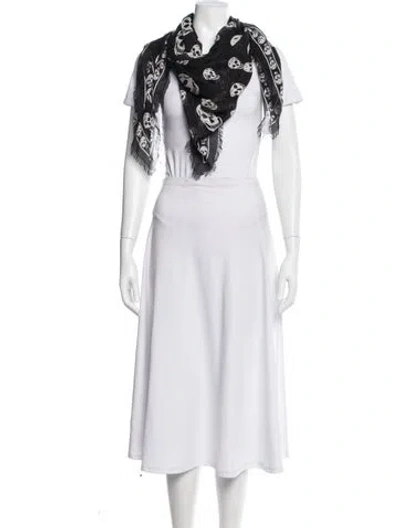 Pre-owned Alexander Mcqueen Skull Floral Print Scarf W/ Tags In Black