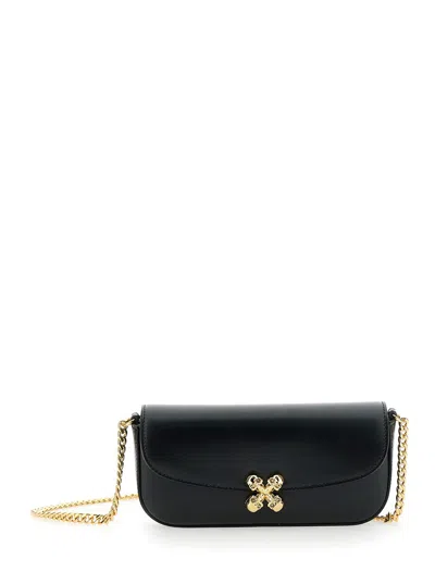 Alexander Mcqueen Skull Flower Black Crossbody Bag With Chain-link Shoulder Strap And Logo Plaque On The Front In Leat