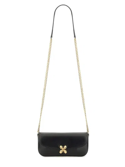 Alexander Mcqueen Black Leather Skull Flower Small Shoulder Bag