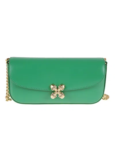 Alexander Mcqueen Skull Flower Small Calfskin Shoulder Bag In Green