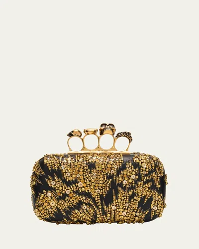 Alexander Mcqueen Skull Four Ring Embellished Clutch Bag In Multi