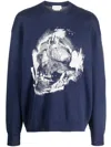 Alexander Mcqueen Skull Graffiti Jacquard-knit Jumper In Blue