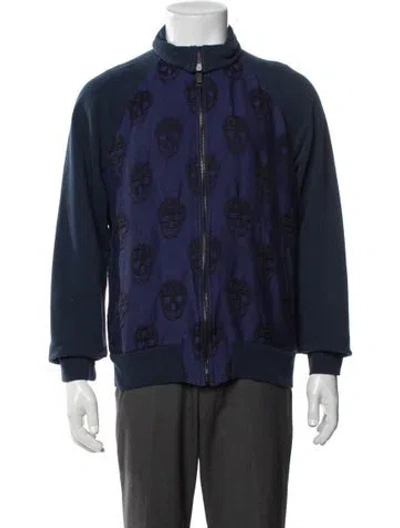 Pre-owned Alexander Mcqueen Skull Graphic Print Bomber Jacket In Blue