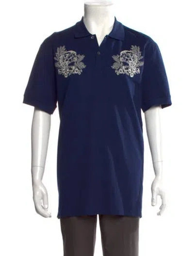 Pre-owned Alexander Mcqueen Skull Graphic Print Polo Shirt In Blue