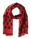 Alexander Mcqueen Skull Intarsia Knit Wool Scarf In Red