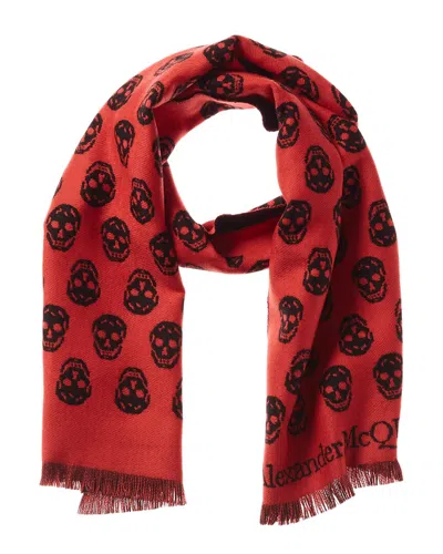 Alexander Mcqueen Skull Intarsia Knit Wool Scarf In White