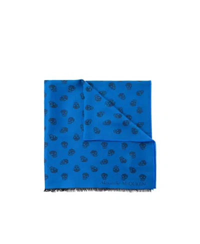 Alexander Mcqueen Skull-jacquard Fringed Scarf In Blue
