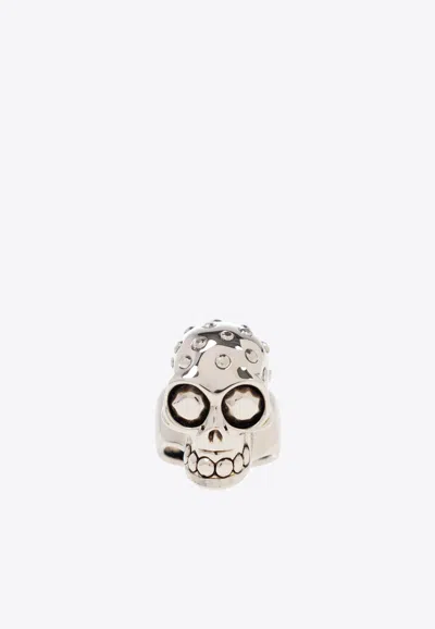 Alexander Mcqueen Skull Jeweled Brass Ring In Silver