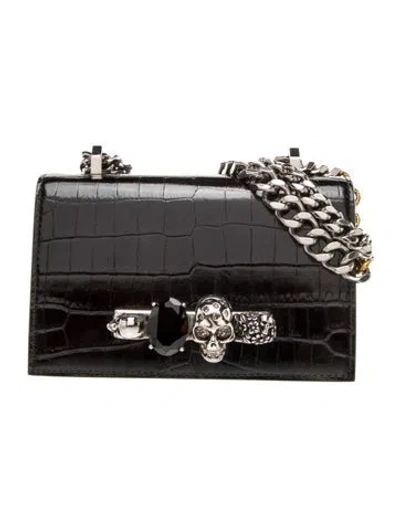 Pre-owned Alexander Mcqueen Skull Jewelled Satchel In Black