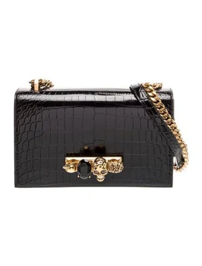 Pre-owned Alexander Mcqueen Skull Jewelled Satchel Mini In Black