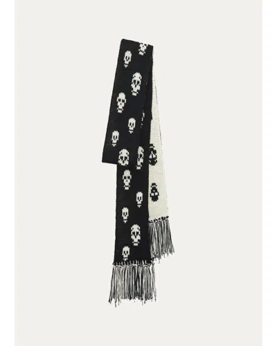 Alexander Mcqueen Skull Knit Cotton Tricot Scarf In Black/ivory