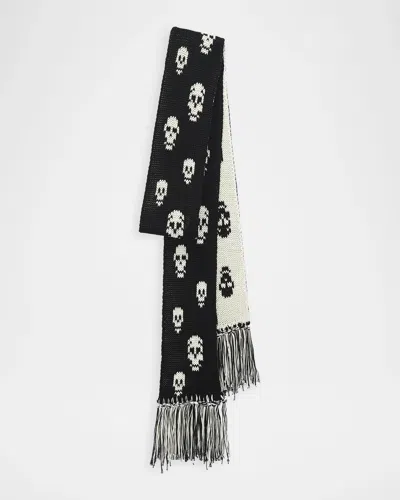 Alexander Mcqueen Skull Knit Cotton Tricot Scarf In Black/ivory
