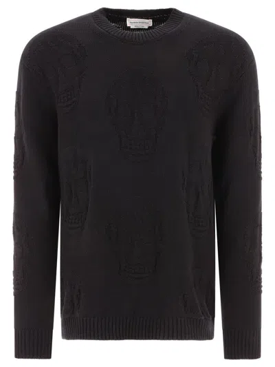 Alexander Mcqueen Skull Knitted Cotton Jumper In Black