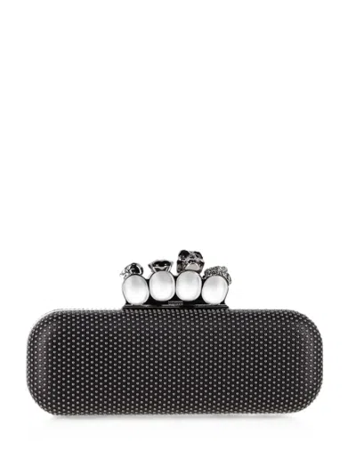 Pre-owned Alexander Mcqueen Skull Knuckle Studded Clutch Bag In Black