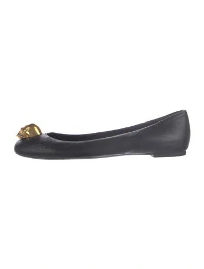Pre-owned Alexander Mcqueen Skull Leather Ballet Flats In Black
