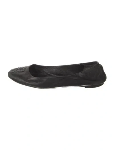 Pre-owned Alexander Mcqueen Skull Leather Ballet Flats In Black